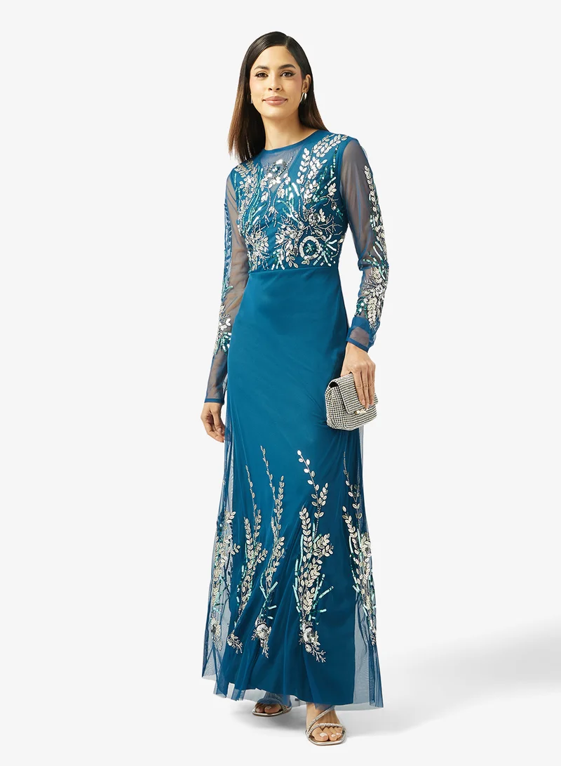 Frock And Frill  Embellished Long Sleeve Maxi Dress for Women | Best Price UAE